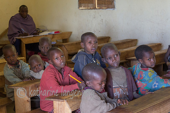 Maasai children in school. Boys sitting separately from girls.