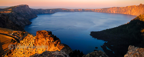 Sunset on Crater Lake- panorama, Crater Lake National Park, Oregon