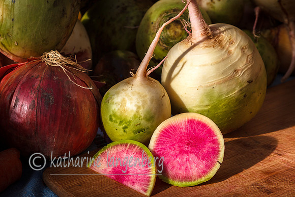 Radishes and an onion